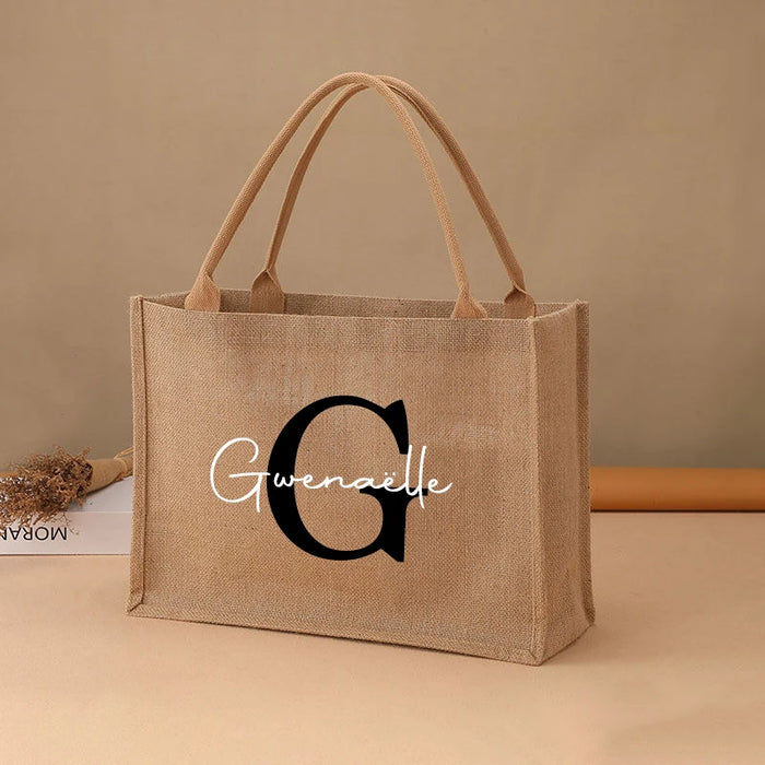 Personalized Name Large Jute Handbag Tote Bag