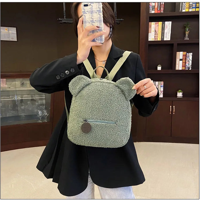 Womens Girls Cute Bear Pattern Backpack Plush