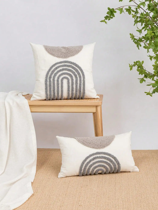 Throw Pillow Cover with Semicircular Geometric Patterns, Made of Canvas, Suitable for Sofas in Bedrooms and Living Rooms.