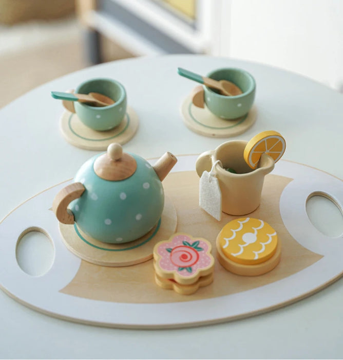 Wooden Afternoon Tea Set Toy Pretend Play Food Learning
