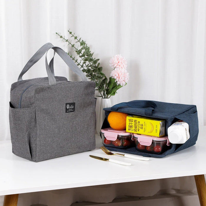 Portable Thermal Lunch Bags Tote Black Gray