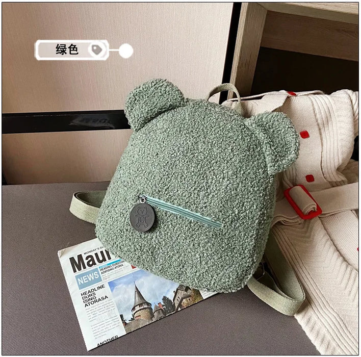 Womens Girls Cute Bear Pattern Backpack Plush