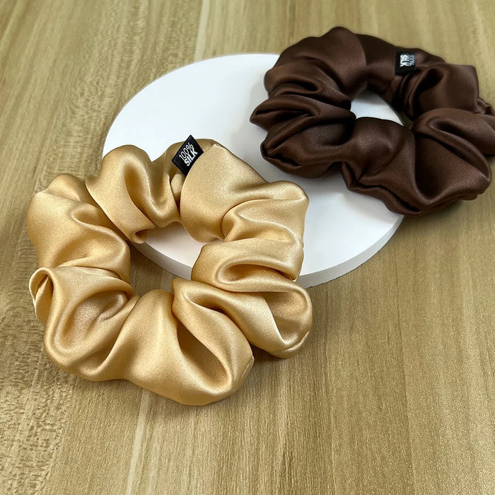 Gold and brown silk scrunchies