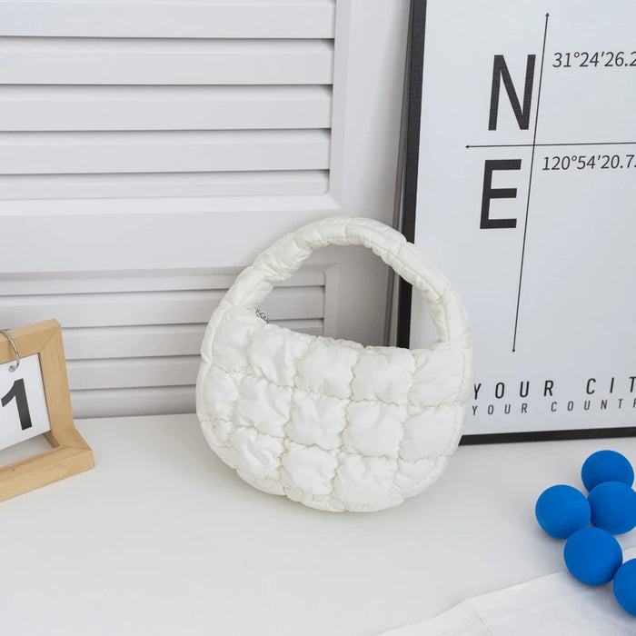 White mini quilted puffer tote