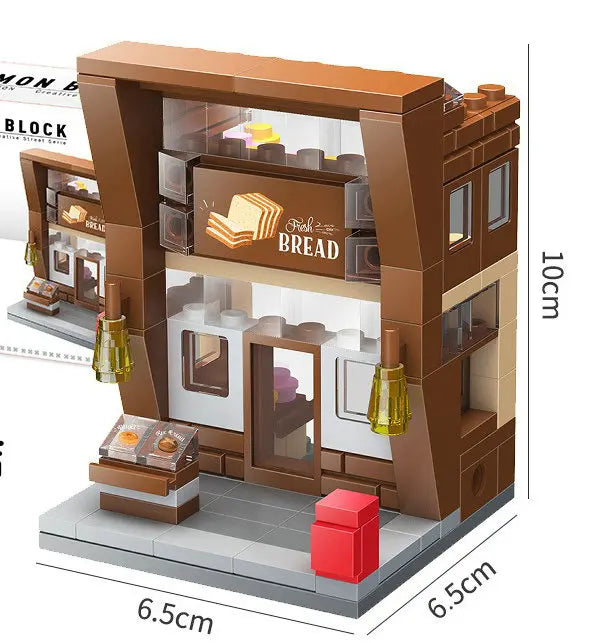 Brown bread bakery building block model, 10 cm tall