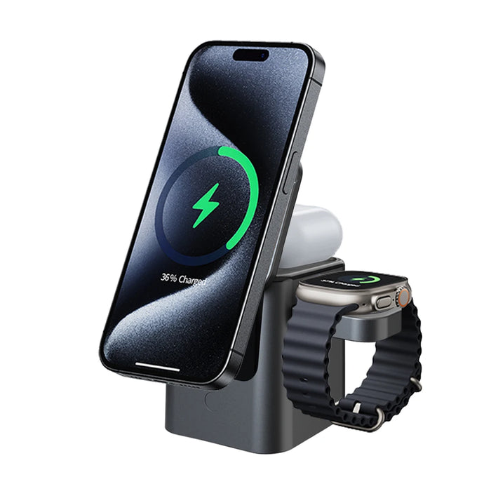 Magnetic 3 in 1 Wireless Charger Station Foldable Cube 15w  Rotating Charging Holder for Apple 17 16 15 14 Pro Max