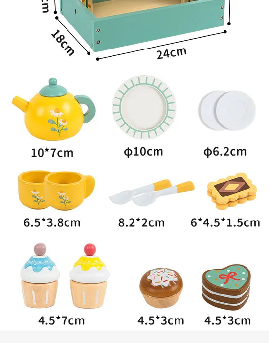 Wooden Simulation Dessert Rack Afternoon Tea Set Toy Pretend Play Food Learning