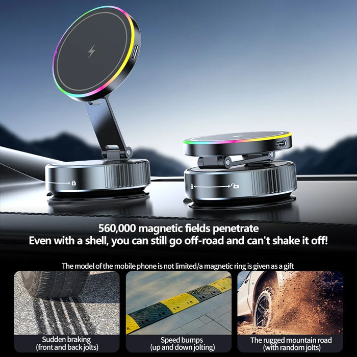 15W Wireless Charger Vacuum Magnetic Car Holder Metal Multi-angle Rotation for Iphone 12-16 Pro Max