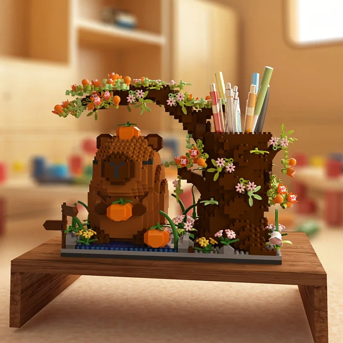 Capybara Building Block Pen Holder Multi-Function Desk Organizer for Office Supplies Cosmetics Birthday Gift Desktop Decoration