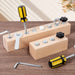 Two wooden screw boards with yellow screwdriver, wrench and hex key