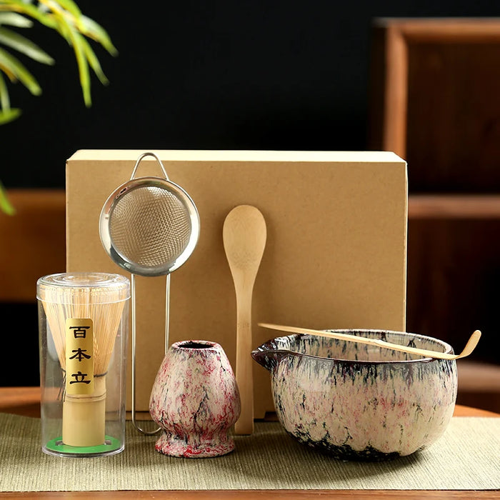 6PCS Japanese Matcha Tea Set Safe Bamboo Whisk Teaspoon Tea Sets Matcha Bowl Matcha Whisk Holder for Tea Lovers Tea-Making Tools