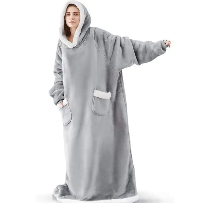 Grey long fleece blanket hoodie
