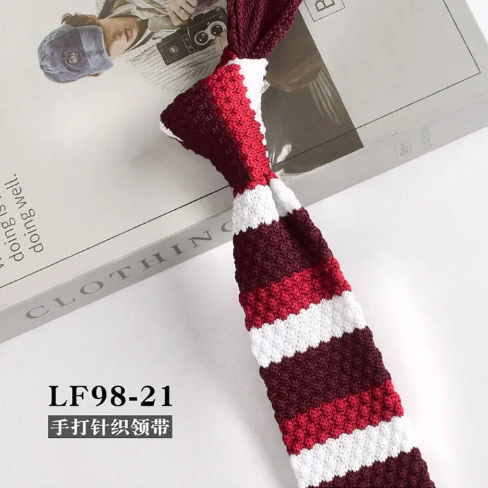 Striped Knitted Neckties For Men Narrow Retro Knitting Neck Tie Korean Style Casual Cravat Shirts Accessories Suit Neckwear