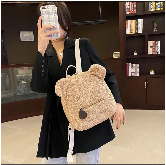 Cute Bear Plush Backpack Embroidered Name Winter Kids