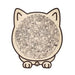 Cat-shaped puzzle in natural wood with black line art