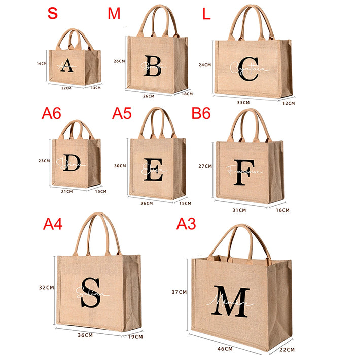 Personalized Name Large Jute Handbag Tote Bag