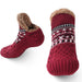 Fleece-lined slipper socks: Wine Red Fair Isle