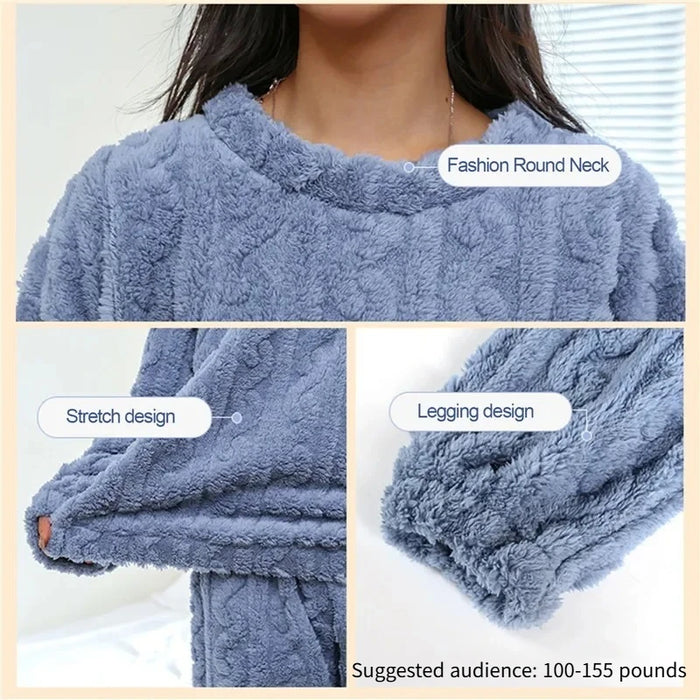Women Coral Velvet Jacquard Pajama Set Soft Warm Winter Loungewear Comfortable Homewear for Christmas Valentine's Day Gift