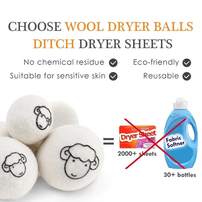 "6pcs Eco-Friendly Wool Dryer Balls - Natural Fabric Softener, Reduce Static & Shorten Drying Time- Chemical-Free"