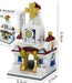 White chapel building block model with clock, 9.5 cm tall