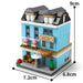 Blue bakery shop building block model, 9 cm tall