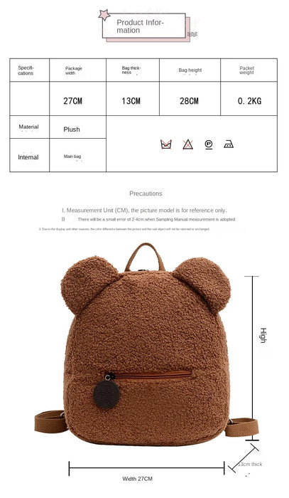 Womens Girls Cute Bear Pattern Backpack Plush