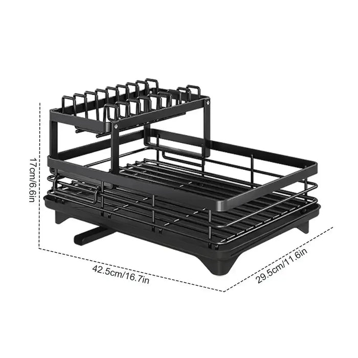 Adjustable Dish Drying Rack & Drainboard Organizer for Kitchen Plates, Over Sink Countertop, Cutlery Storage with Drain Rac