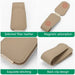 Close-ups of a beige holder: leather, magnet, stitching and back clip
