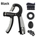 Black 5-piece grip set: gripper, finger trainer, grip ring, grip ball and finger stretcher