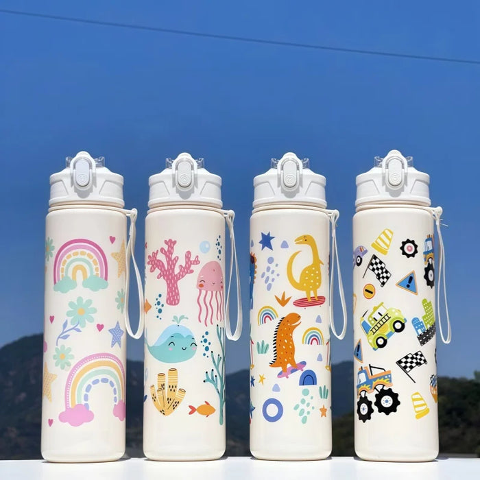 750ml Dinosaur Water Bottle For Kids Water Sippy Cup With Silicone Straw Leakproof Plastic Water Bottles Summer Kids Water Cup