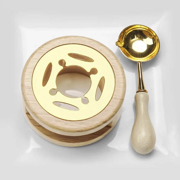 Wax seal melting stove and spoon: Stove + Spoon, Natural Wood