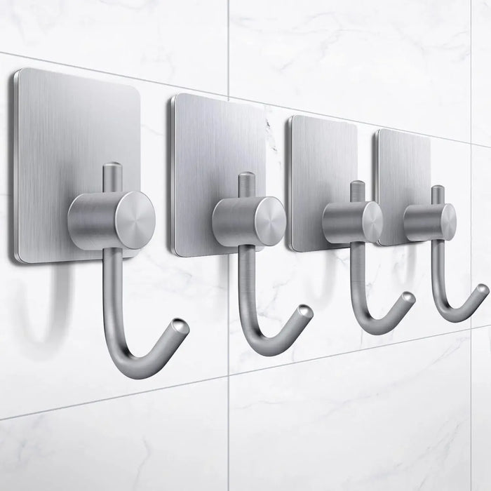 4Pcs Stainless Steel Bathroom Robe Hooks Adhesive Wall Hook Towel Holder Bathroom Kitchen Hardware Multi-Purpose Hanger Hook