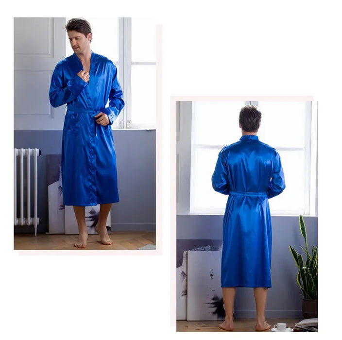 Summer New Men's Ice Silk Bathrobe Robe Men's Pop-Up Section of the Long Section of Cardigan Robe Pajamas Pajamas Home Clothing