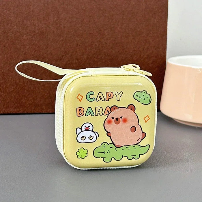New Capybara Tinplate Wallet Coin Purse Creative Round Mini Portable Earphone Bag Cute Cartoon Animal Coin Key Storage Bag
