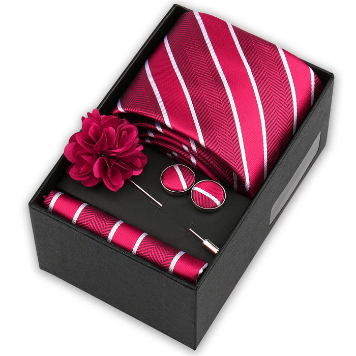 Men's tie gift set, style BBJ-46: tie, pocket square, cufflinks and pins in a gift box