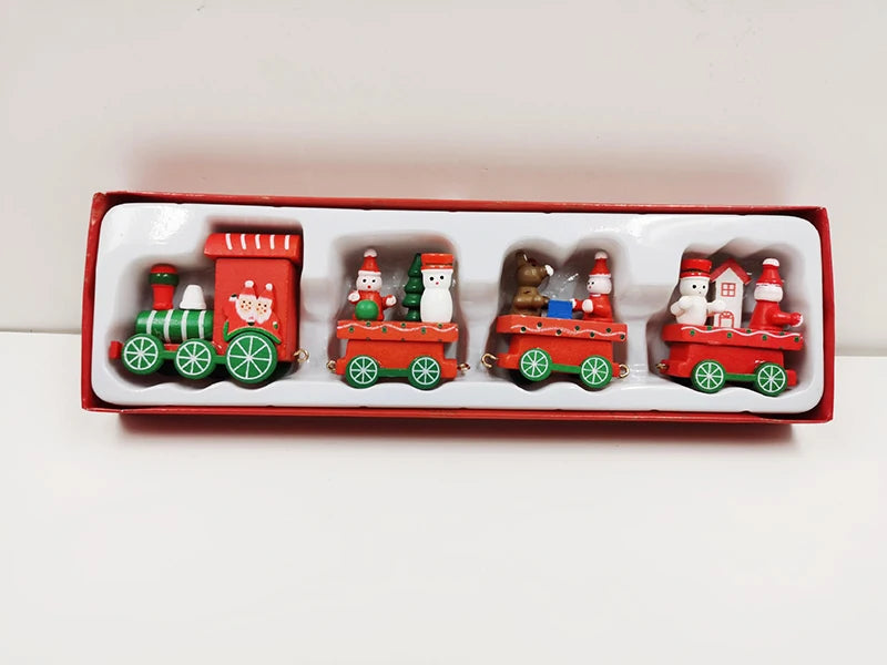 Christmas Decorations Wooden Four Section Small Train Festival Children's Gifts Toy