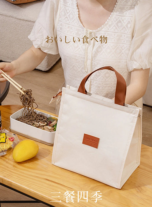 4 Shapes Insulated Thermal Large-capacity Beige Lunch Bags Girls Japanese Bento