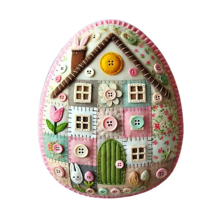 Patchwork Egg House Kit Easter Decor Basket Filler DIY Patchwork Felt Egg House Craft Kit Embroidered Felt Easter Egg Package