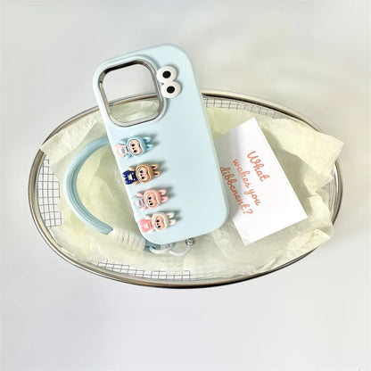 3D labubu Cartoon Phone Case For iPhone 16 15 14 13  Plus Pro Max With Wrist Strap Cute Eyes Soft Cover