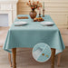 Lake blue linen-look tablecloth on a dining table