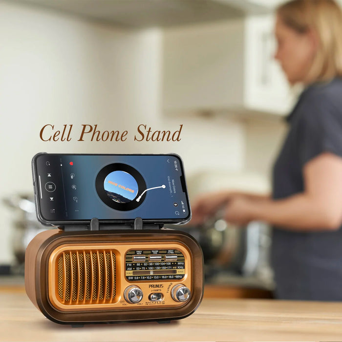 PRUNUS J-150 Retro Vintage Radio Bluetooth, Portable Radio AM FM Transistor Solar/Battery Operated Radio/Rechargeable Radio