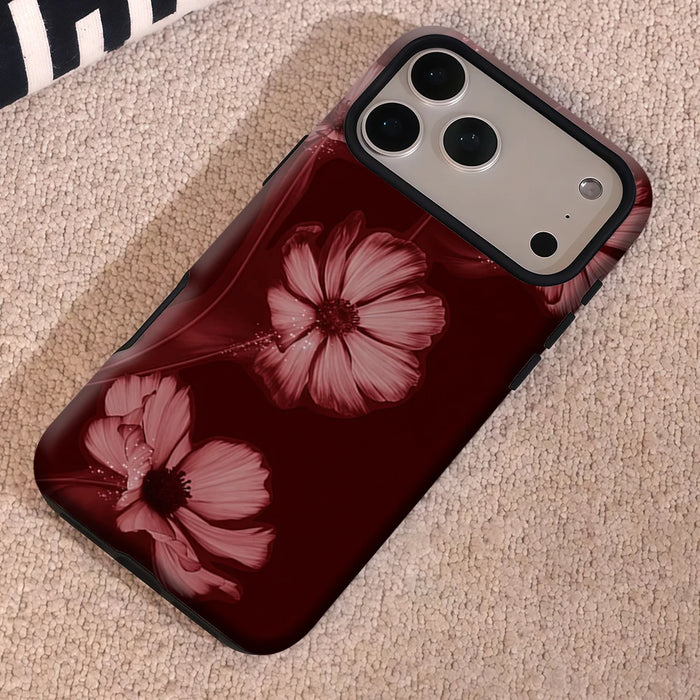Burgundy Star Bloom Phone Case for IPhone 17 16 15 14 13 Pro Max Plus for Magnetic Single Double-layer Tough Case