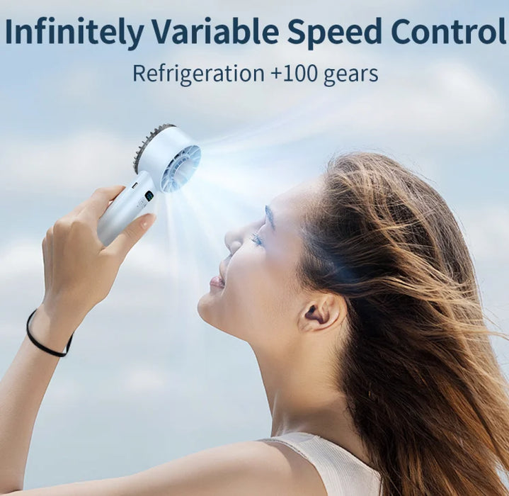 USB Rechargeable Handheld Fan with Ice Compress Function, High Speed Cooling Fan with LED Display, Portable Fan for Outdoor Trav