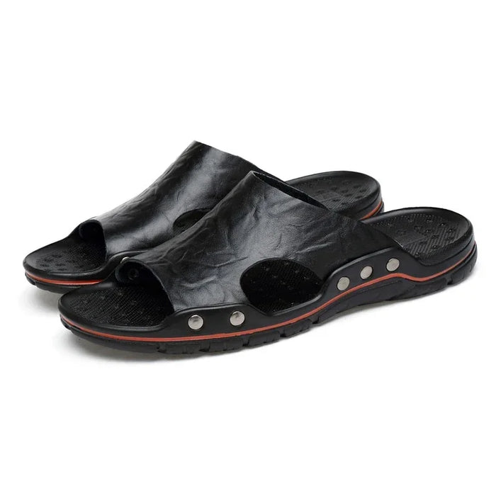 YRZL Mens Sandals PU Leather Classic Summer Men Slippers Soft Black Slippers Big Size Slippers Lightweight EVA Slides for Men