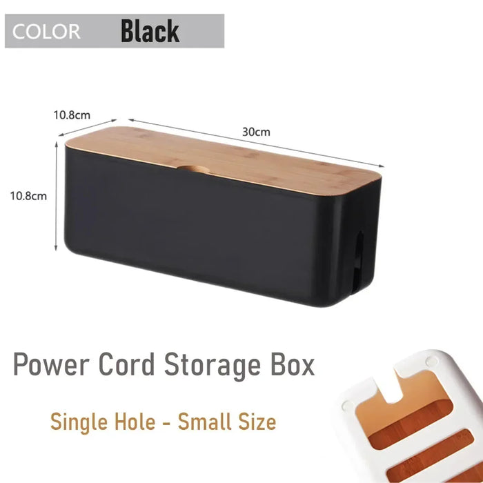 Cable Management Box, Bamboo Cover Wire Junction Board Storage Box, Hide Wires & Power Strips, Desk Computer Cable Organizer Box