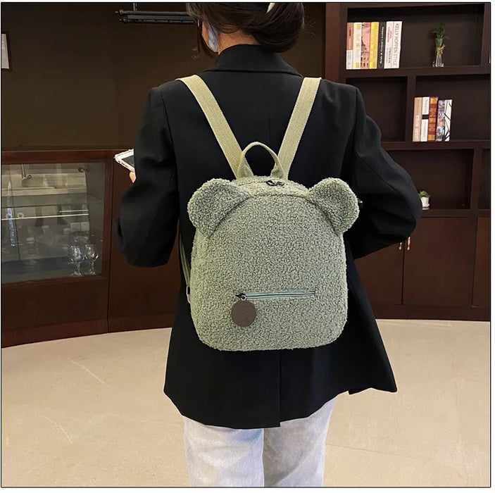 Womens Girls Cute Bear Pattern Backpack Plush