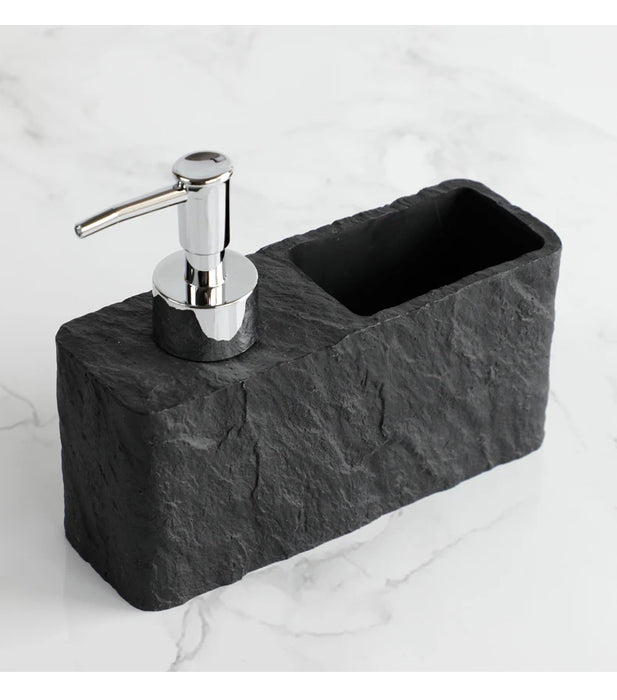 Soap Dispenser with Sponge Kitchen Sink and Bathroom Soap Dispenser  Imitation black rock Liquid Hand and Dish Soap Dispenser