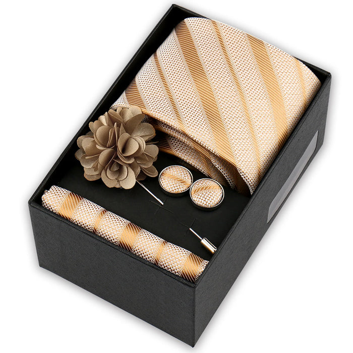 Men's tie gift set, style BBJ-31: tie, pocket square, cufflinks and pins in a gift box