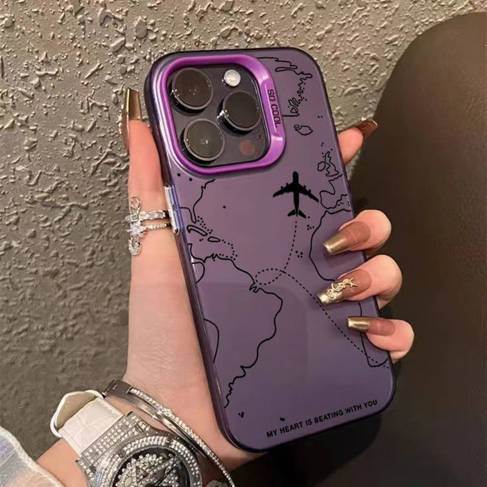 Travel-Inspired Airplane Route Design TPU Basic Case for iPhone 16 15 Pro Max 16E 14 13 12 11 XS X XR 7 8 Plus Hard Back Cover