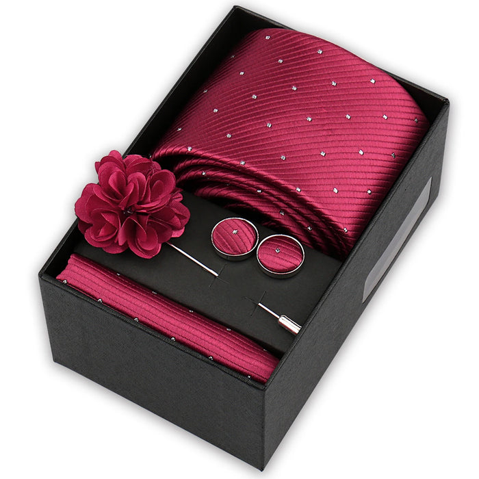 Men's tie gift set, style BBJ-61: tie, pocket square, cufflinks and pins in a gift box